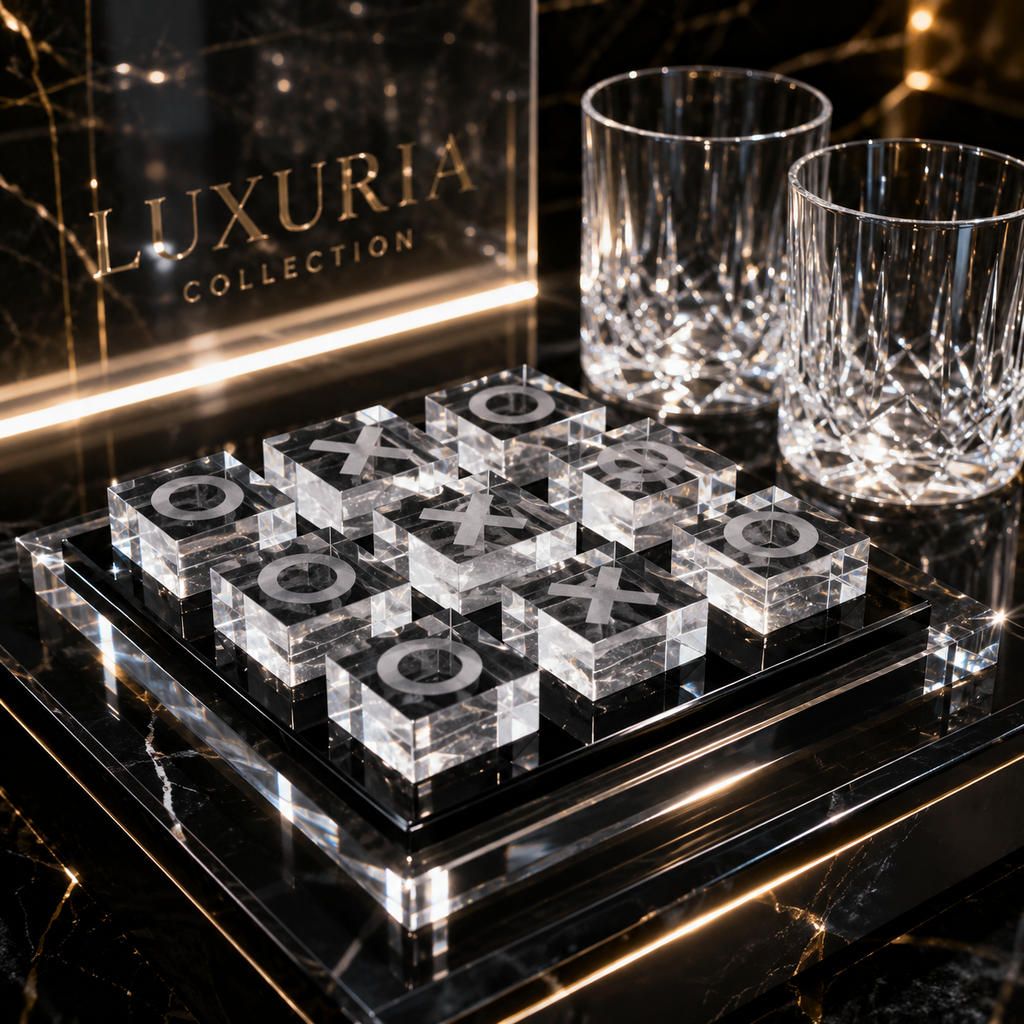 Échiquier XO en Cristal Noir & Blanc — Objet d’Art Décoratif
