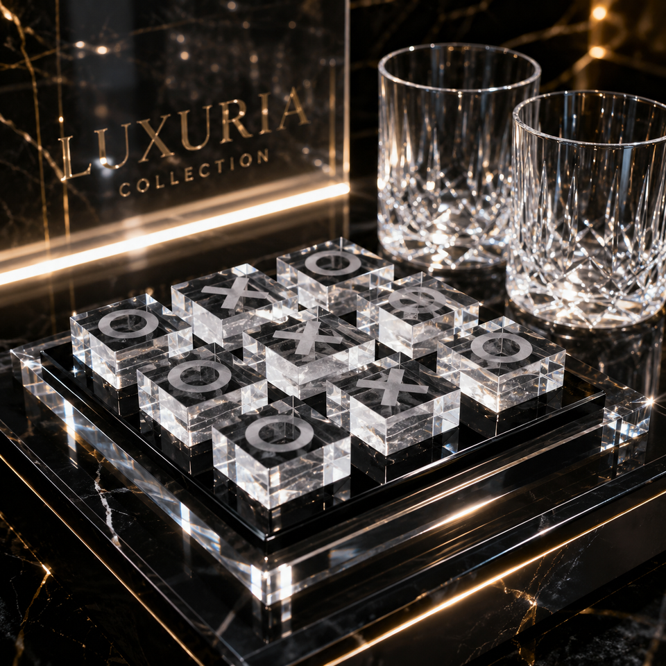 Échiquier XO en Cristal Noir & Blanc — Objet d’Art Décoratif