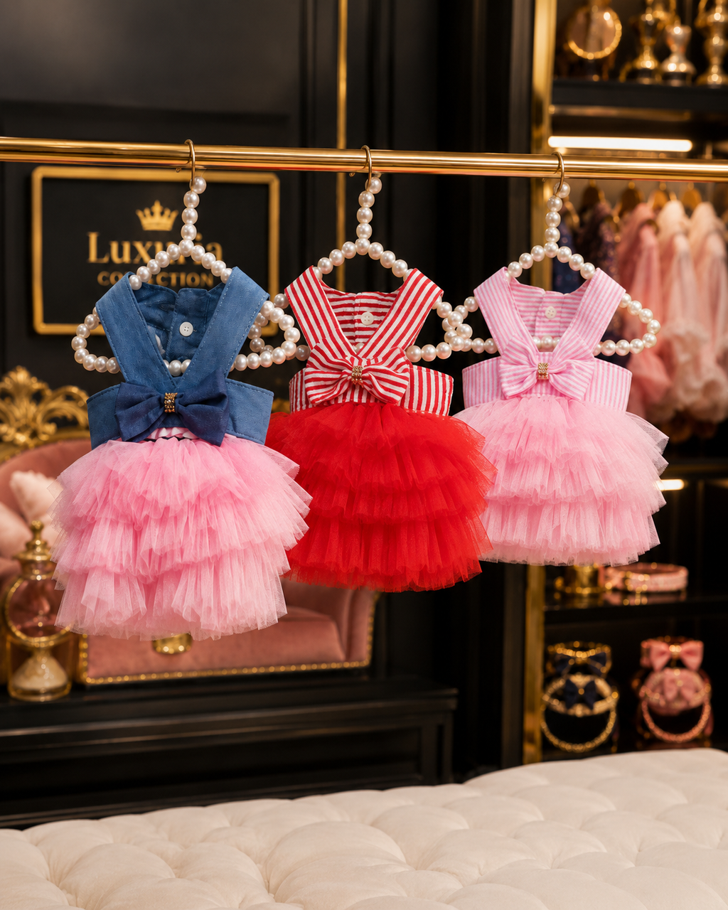 Robe Princesse en Tulle pour Chien & Chat – Style Rayé & Uni | Bleu , Rouge & Rose | XS à XXL