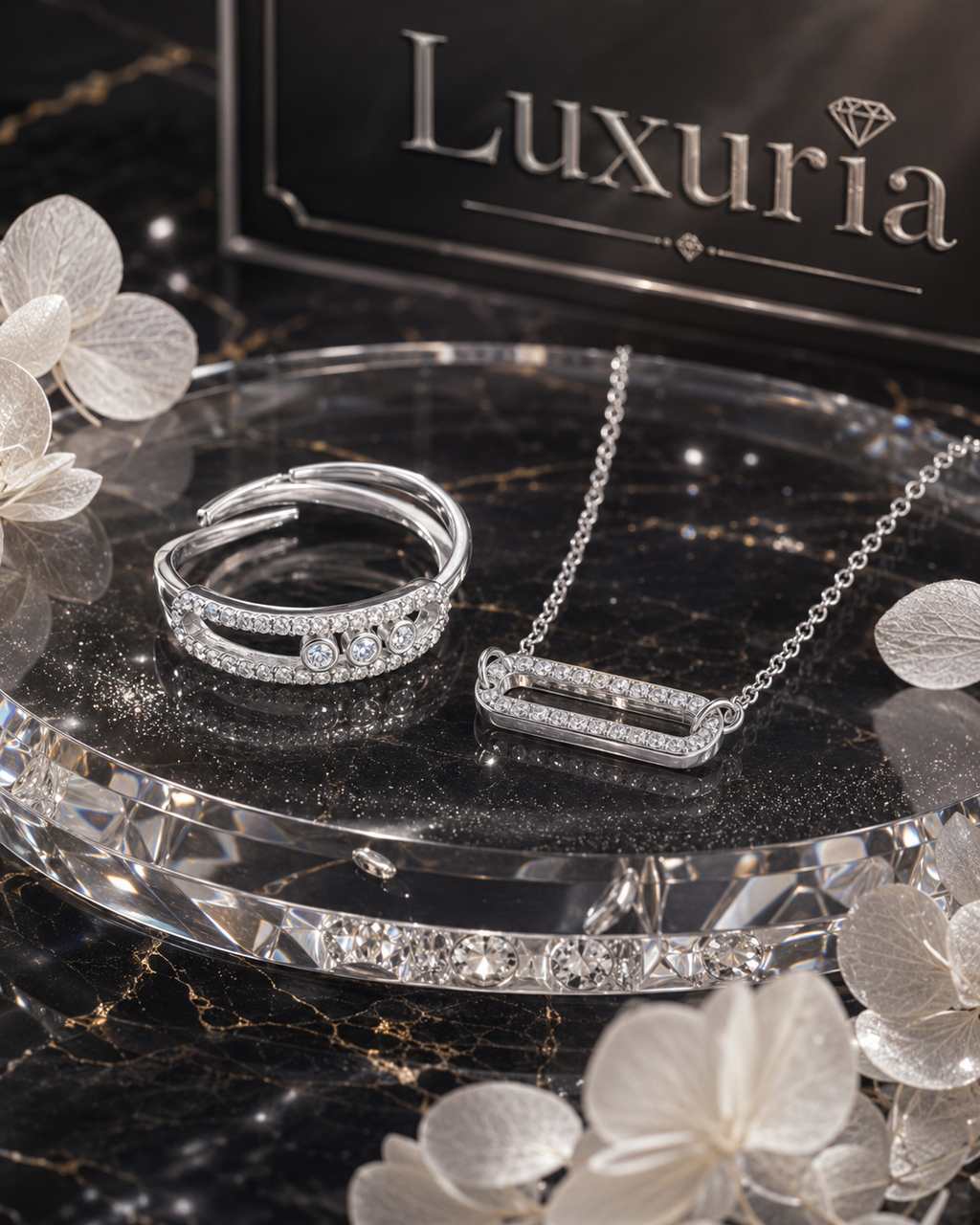 Parure Collier & Bague Zirconia — Acier Inoxydable Plaqué Or 18K, Éclat Luxe