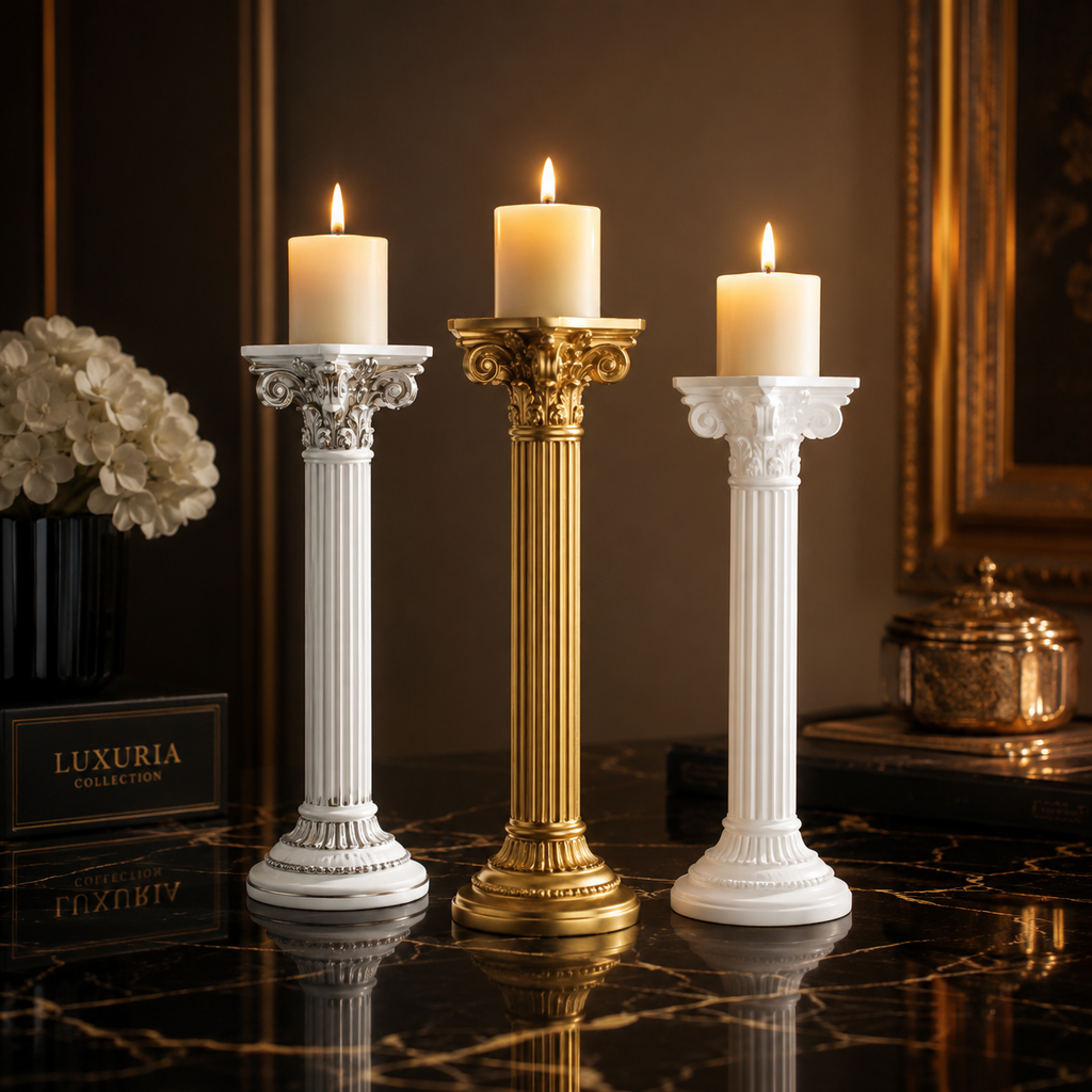 Bougeoir Colonne Romaine | Décoration Élégante Style Européen — Blanc, Doré ou Noir