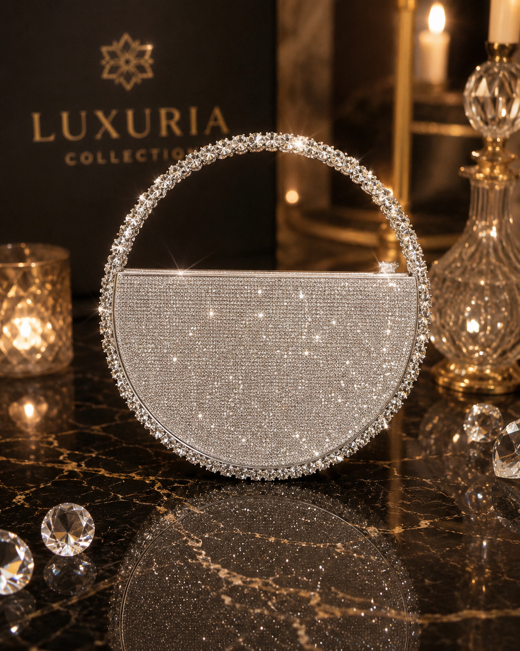 Sac Rond Strass & Diamants – Argenté Style Socialite
