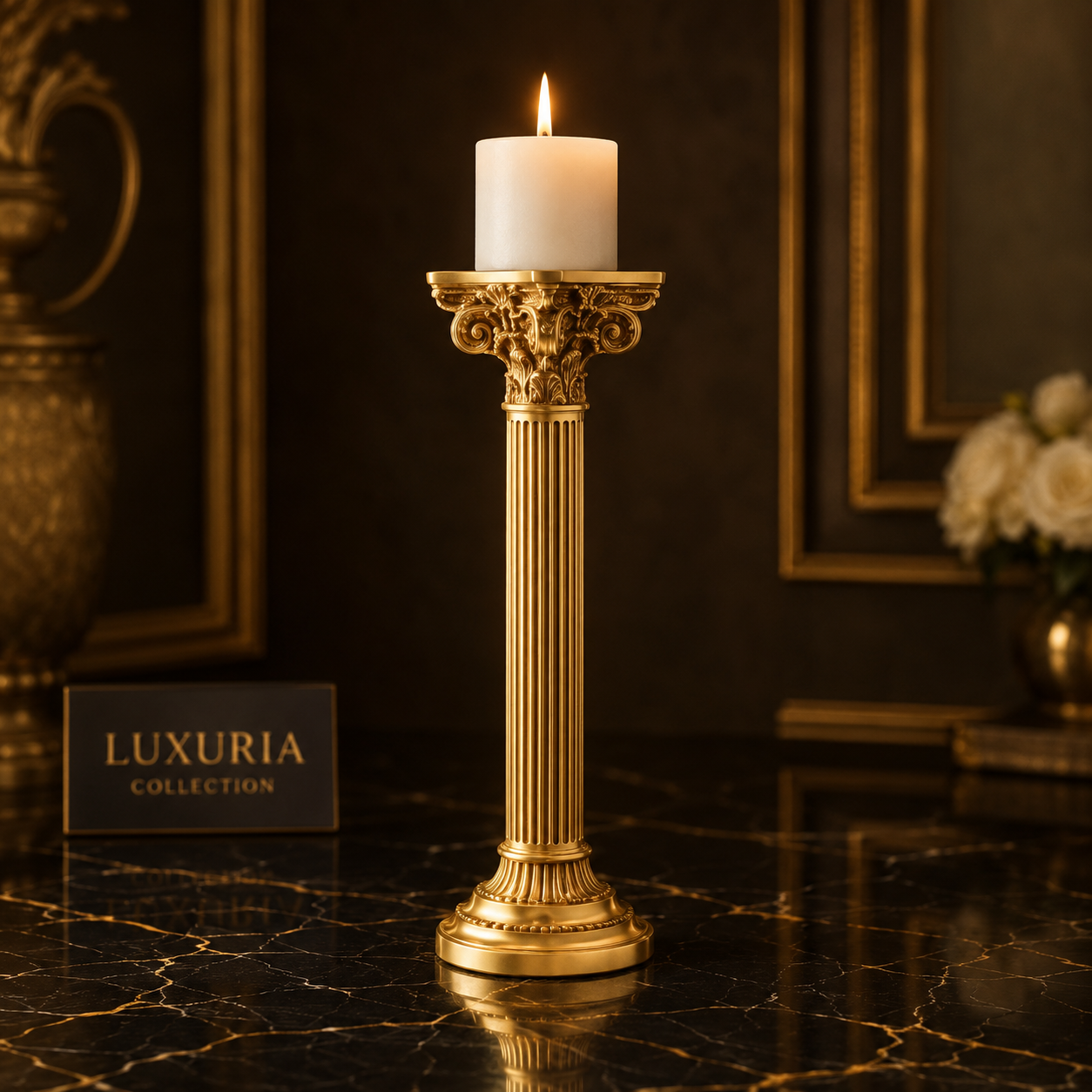 Bougeoir Colonne Romaine | Décoration Élégante Style Européen — Blanc, Doré ou Noir