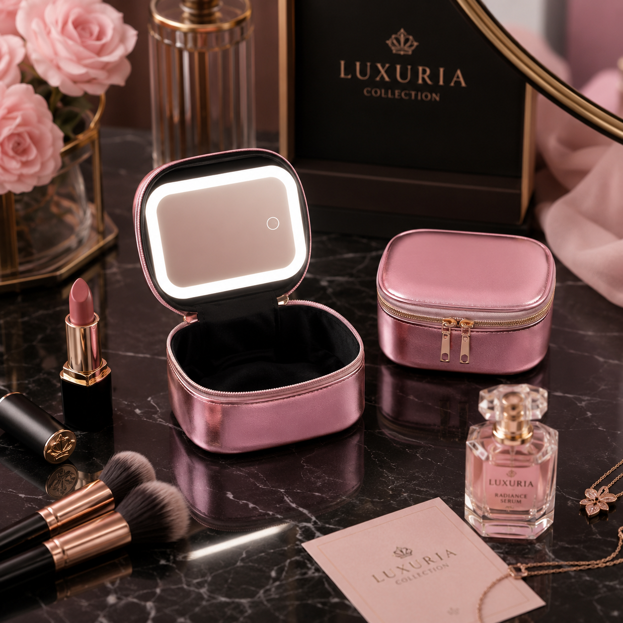 Mini Trousse de Maquillage avec Miroir — LED Ajustable ou Classique, 5 Coloris, Compacte & Voyage