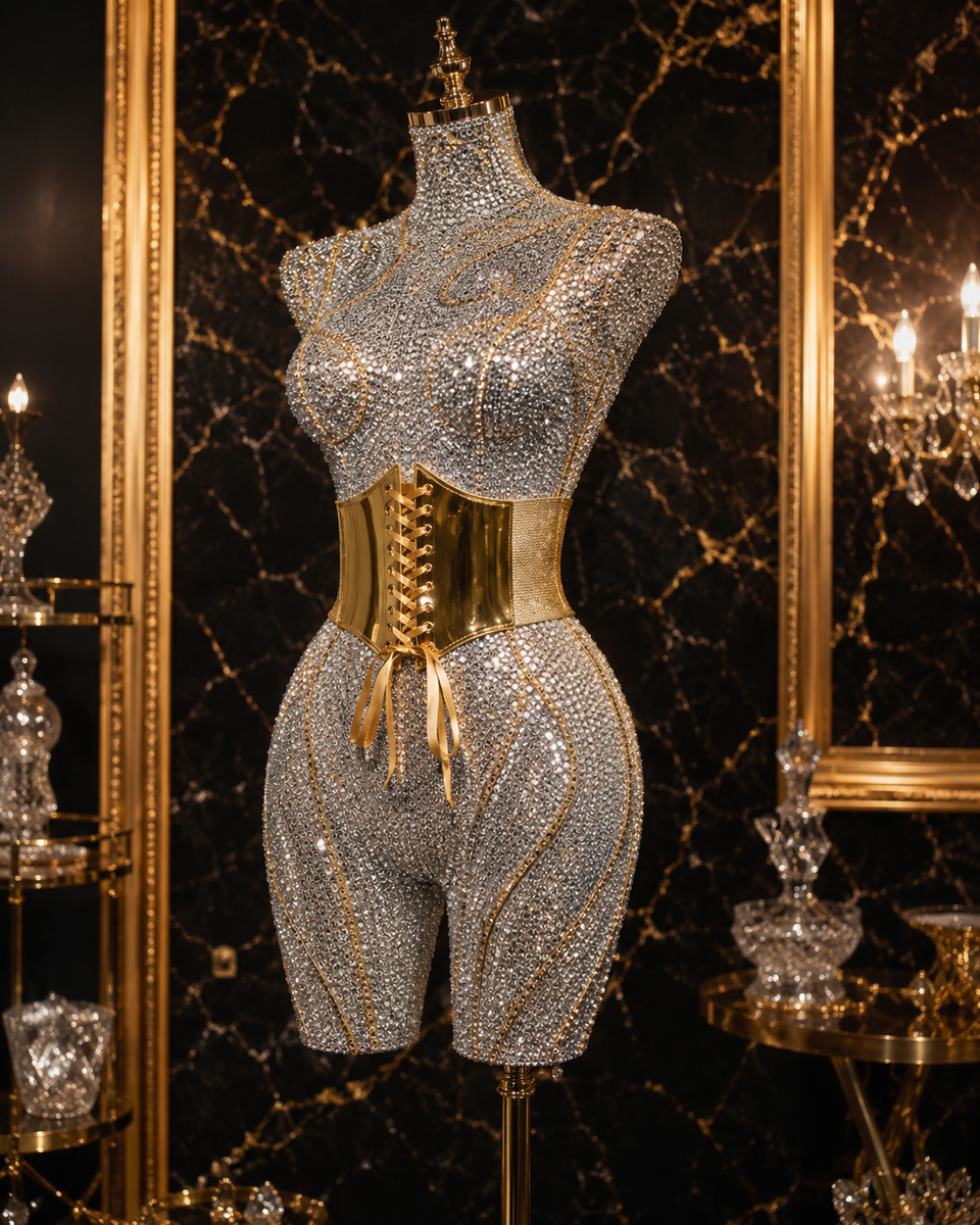 Ceinture Corset Large Dorée — Cuir PU Élastique, Style Luxe Vintage, Taille 60-80cm