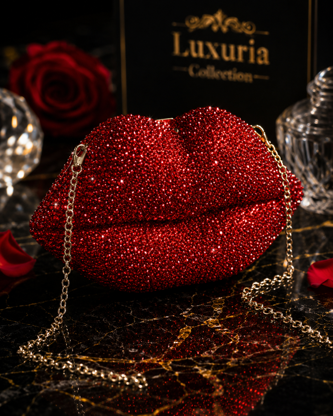 Sac Minaudière Lèvres Strass – Rouge Glamour