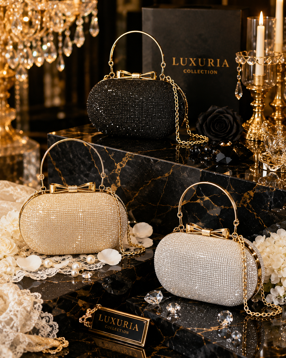Sac Minaudière Paillettes & Chaîne – Noir, Doré & Argenté