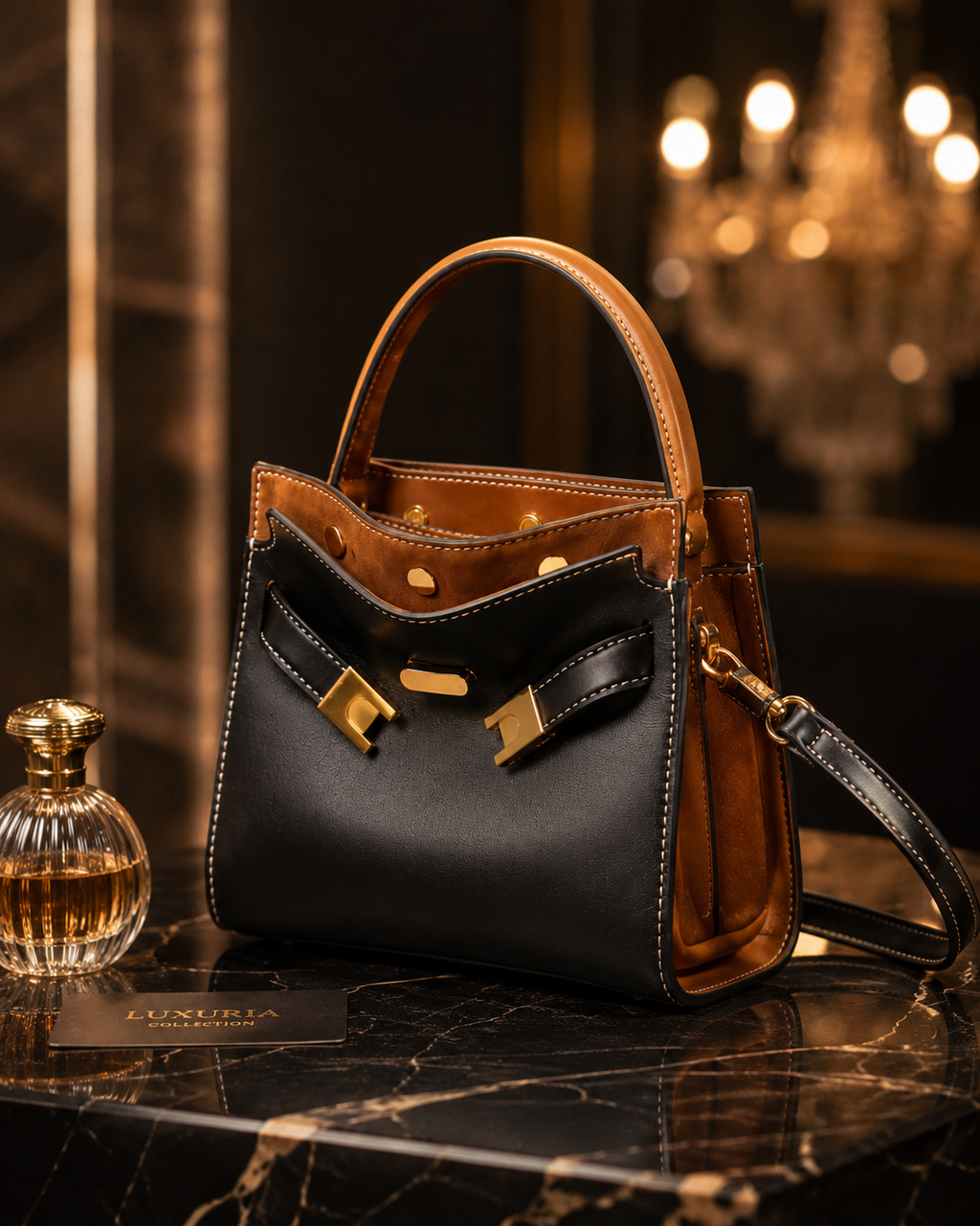 Sac Seau Élégant Femme – Bandoulière & Anse Supérieure | Noir & Marron