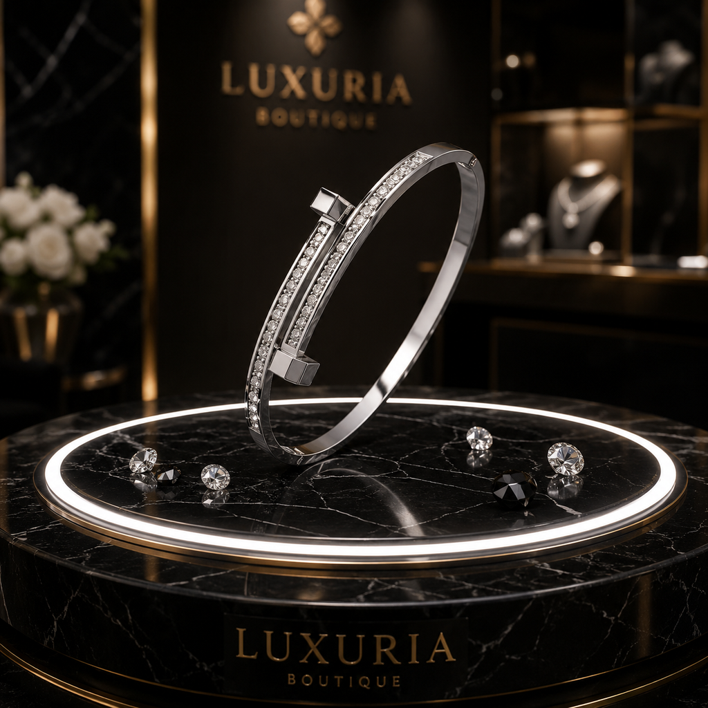 Jonc Zircon Éclat — Bracelet effet Plaqué Or blanc et jaune 18K & Strass