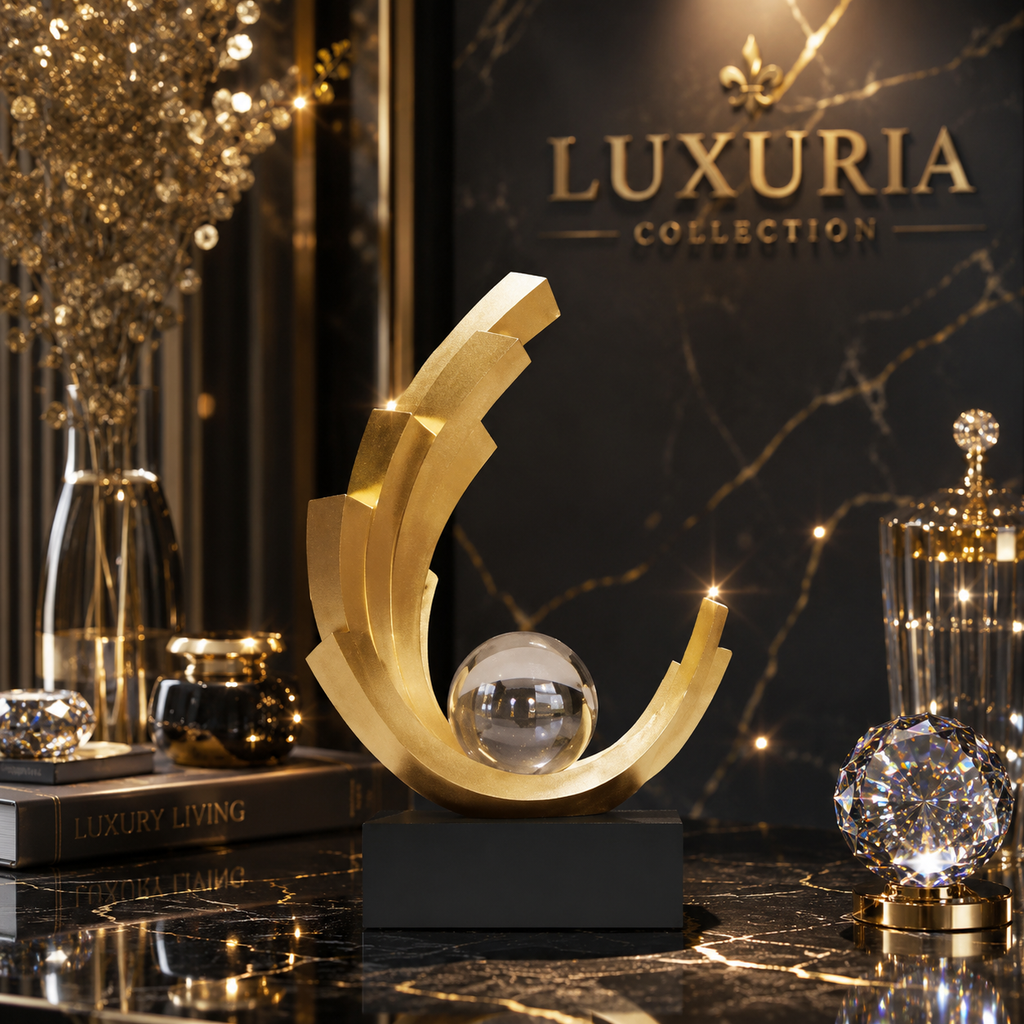 Figurine Voilier Doré en Résine — Ornement Luxe pour Salon & Bureau