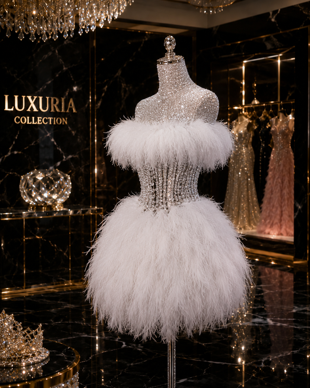 Ensemble 2 Pièces Bustier Mesh & Sequins — Rose & Blanc, Soirée Luxe