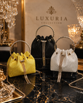Sac Seau Paillettes & Cristaux – Jaune, Noir & Blanc