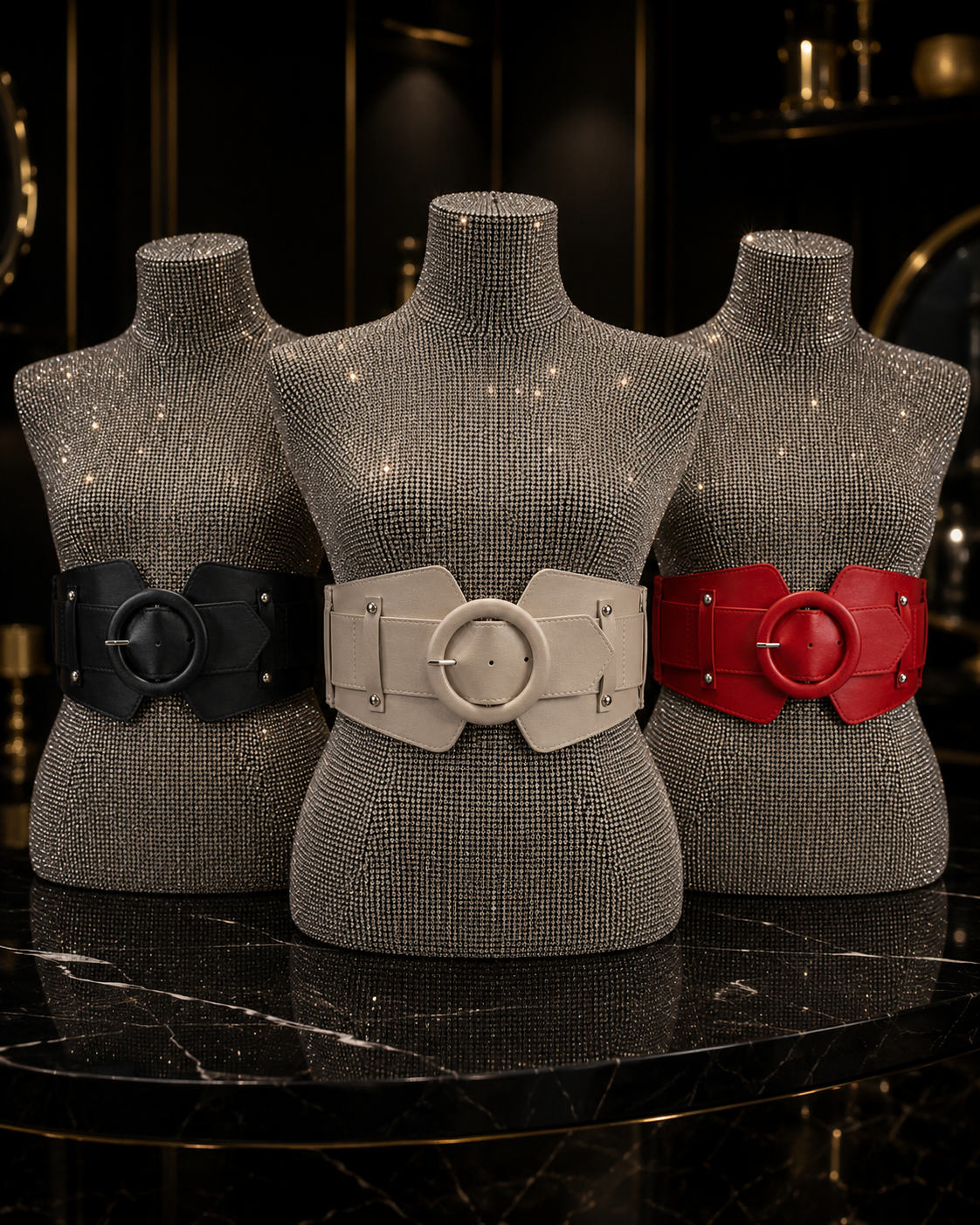 Ceinture Large Élastique Style Corset — 7,5cm, Taille 64-90cm, Noir, Kaki & Rouge