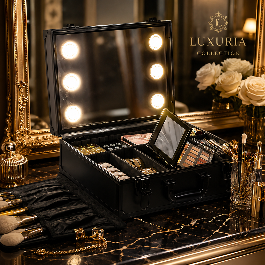 Trousse de Maquillage Lumineuse — Valise Beauté avec Grand Miroir LED, Compartiments Ajustables & Imperméable