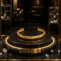 Jonc Céleste Doré — Bracelet Manchette Soleil, Lune & Étoiles en Acier Inoxydable Plaqué Or
