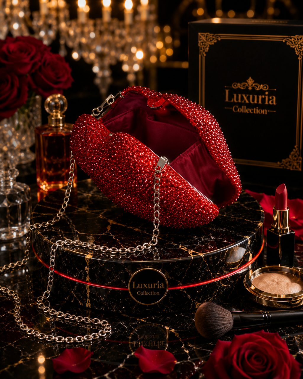 Sac Minaudière Lèvres Strass – Rouge Glamour