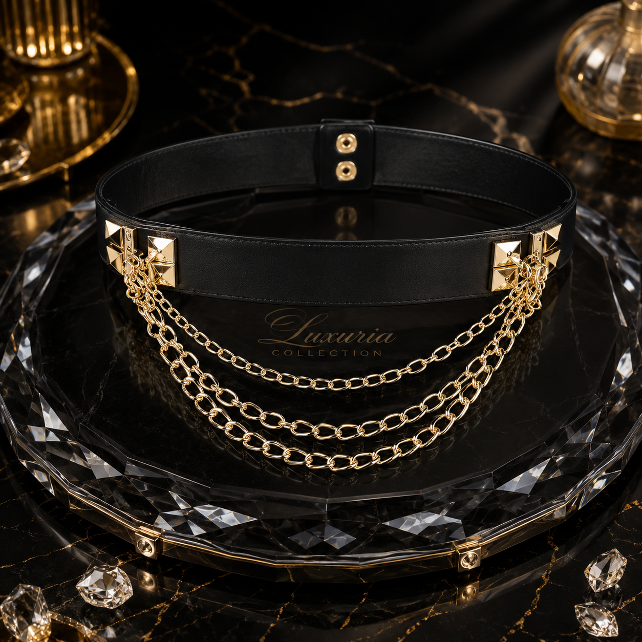 Ceinture Chaînes Dorées Multi-Rangs — Cuir PU Large, Style Punk Chic, Blanc & Noir, Réglable