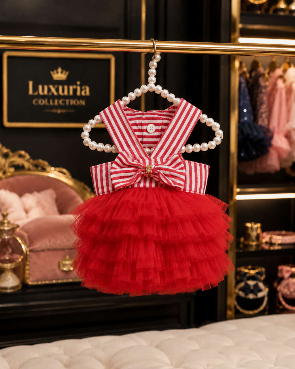 Robe Princesse en Tulle pour Chien & Chat – Style Rayé & Uni | Bleu , Rouge & Rose | XS à XXL