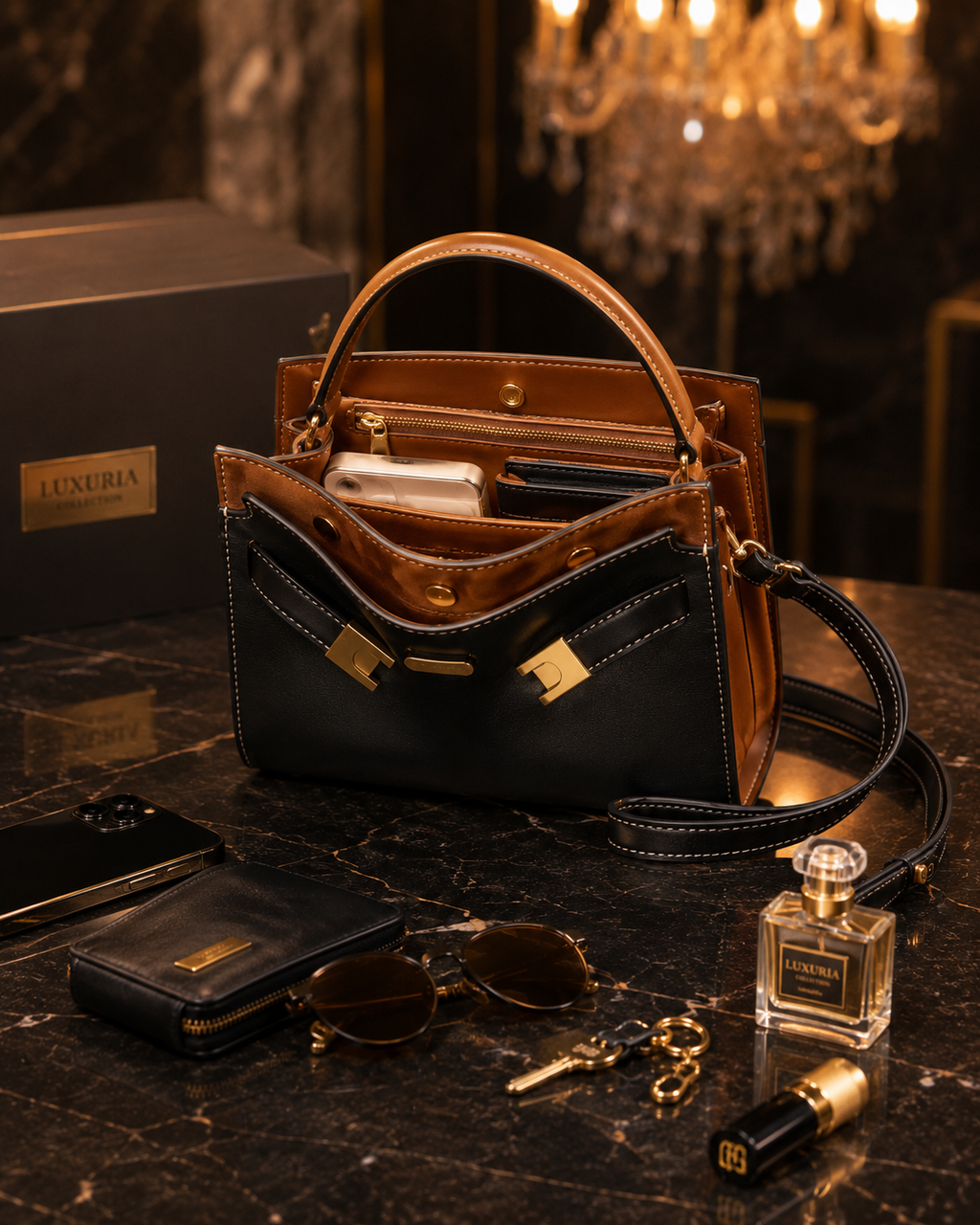 Sac Seau Élégant Femme – Bandoulière & Anse Supérieure | Noir & Marron