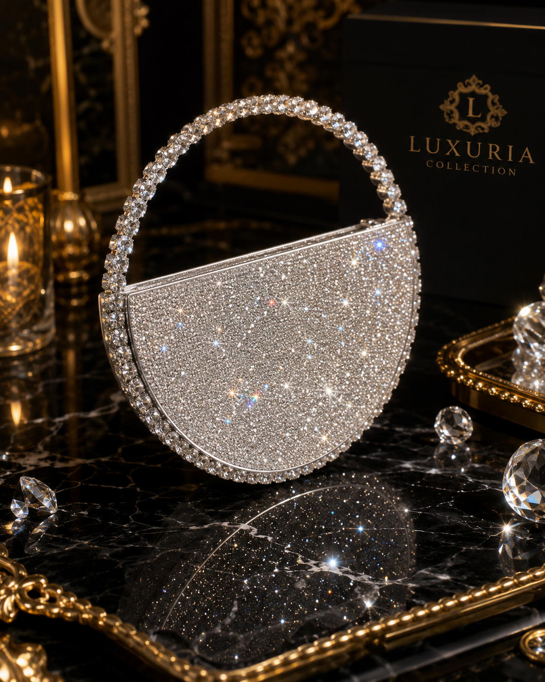 Sac Rond Strass & Diamants – Argenté Style Socialite