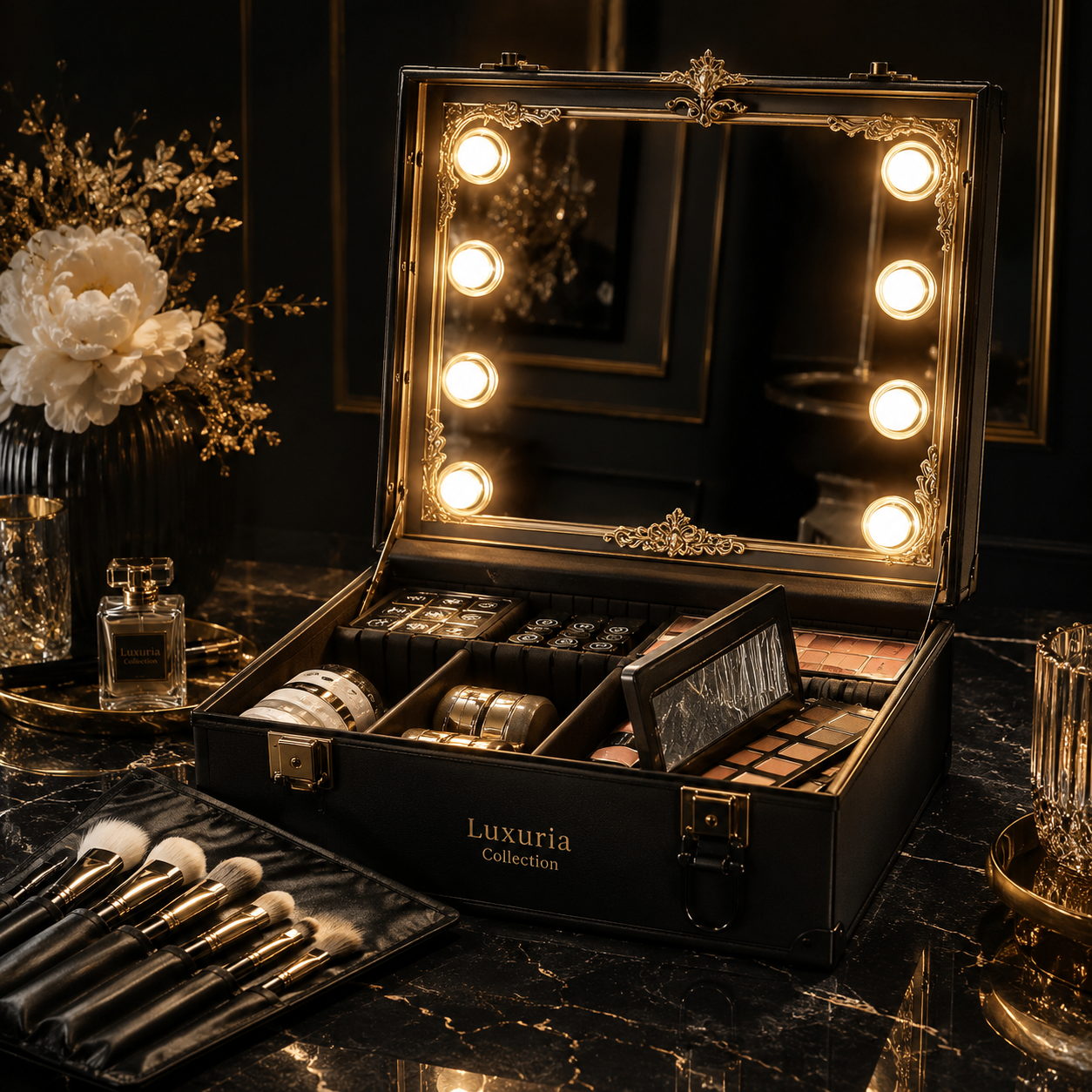 Trousse de Maquillage Lumineuse — Valise Beauté avec Grand Miroir LED, Compartiments Ajustables & Imperméable