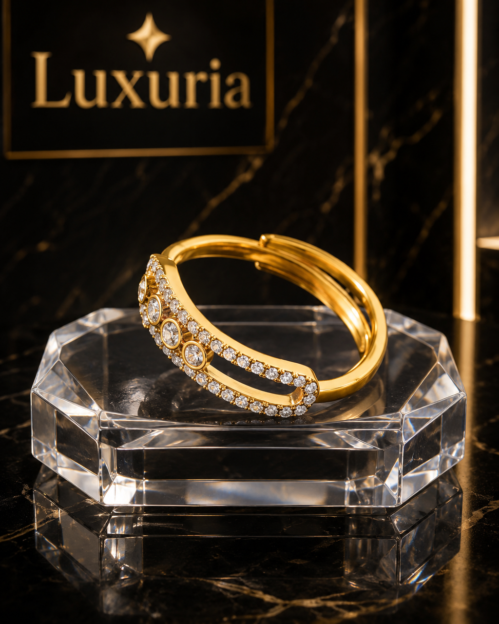 Parure Collier & Bague Zirconia — Acier Inoxydable Plaqué Or 18K, Éclat Luxe