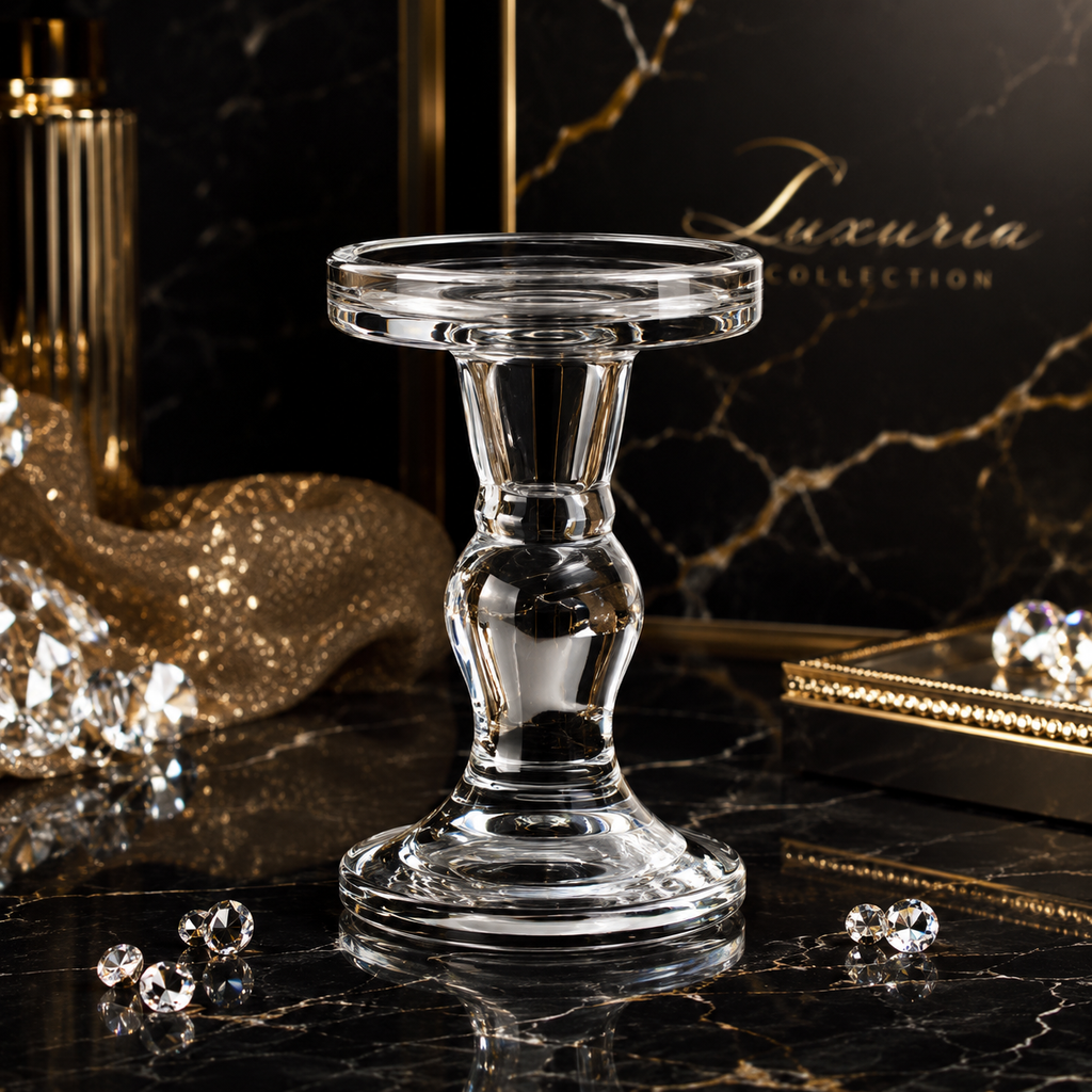 Bougeoir en Verre Cristal | Base Ronde Élégante — 3 Tailles au Choix