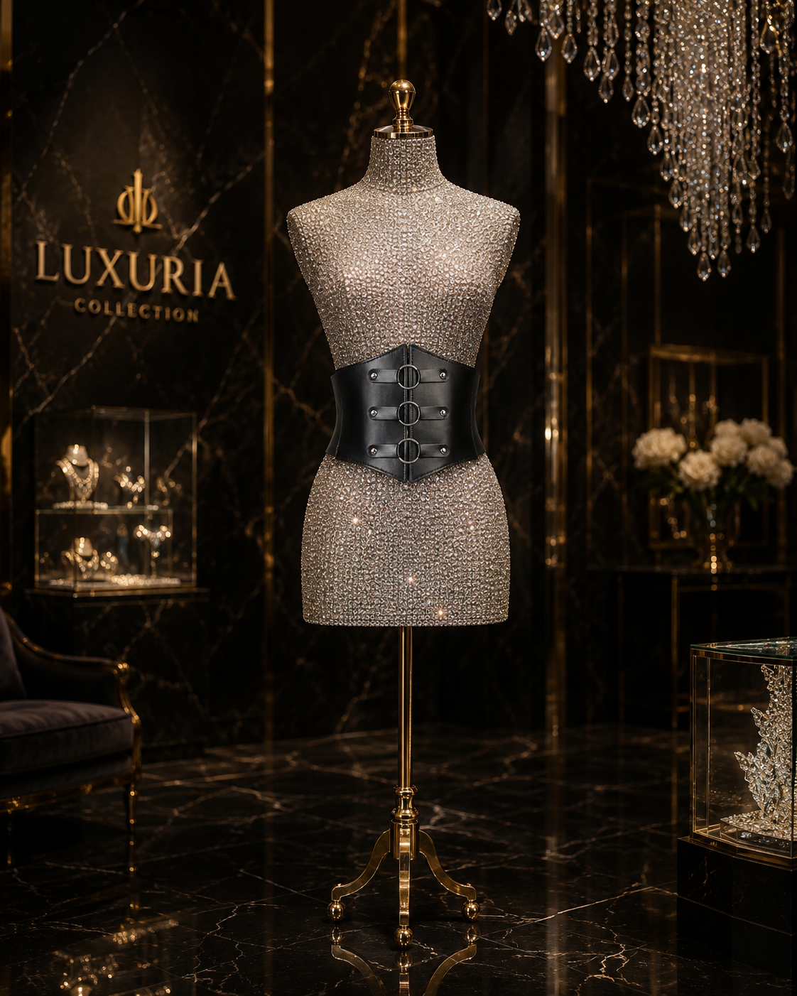 Ceinture Corset Gothique Triple Boucle — Rivets Punk, Cuir PU, Noir & Marron, 83cm