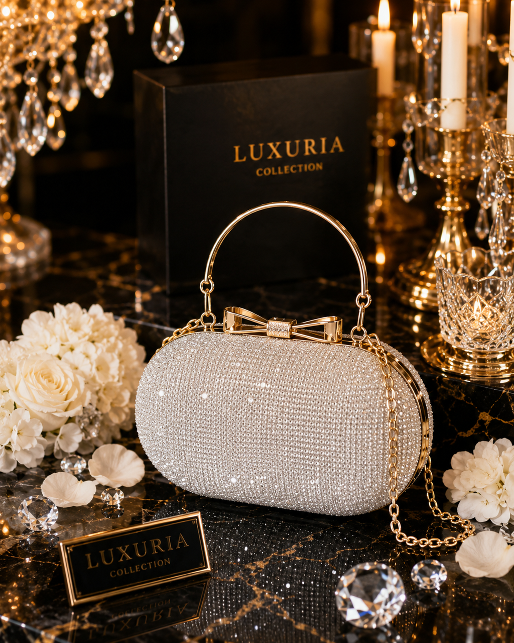 Sac Minaudière Paillettes & Chaîne – Noir, Doré & Argenté
