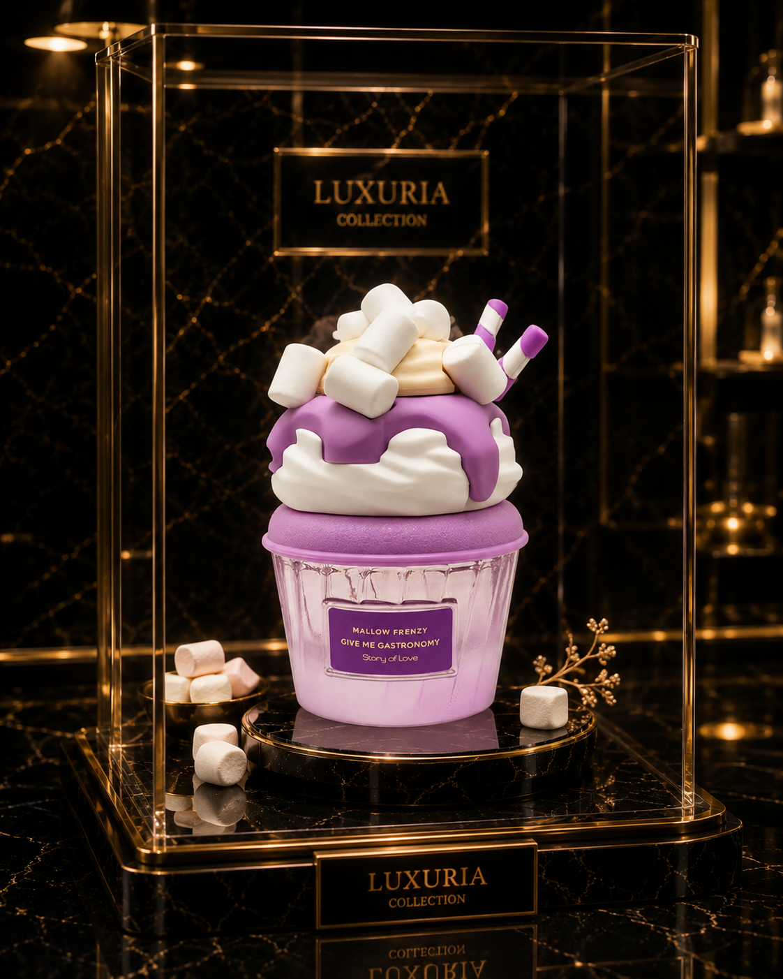 Brume parfumée Marshmallow doux Luxuria en vitrine