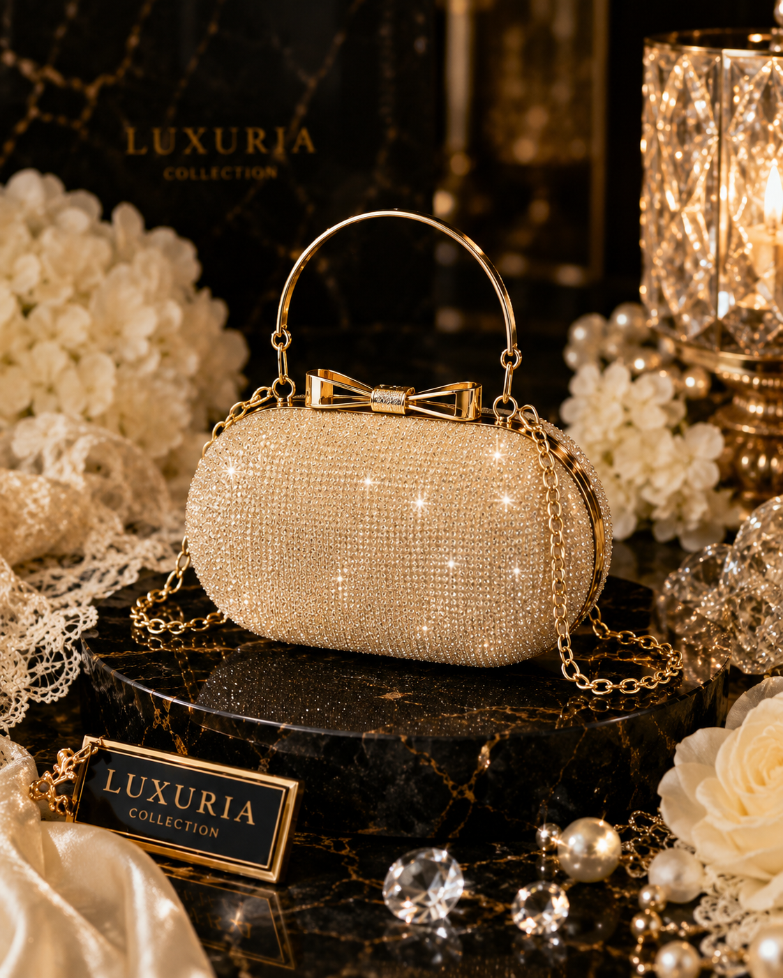 Sac Minaudière Paillettes & Chaîne – Noir, Doré & Argenté