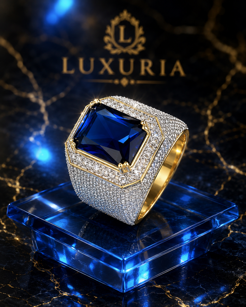 Bague Diamant Strass — Zircon Cubique Bleu , Serti Griffe Style Mariage Luxe
