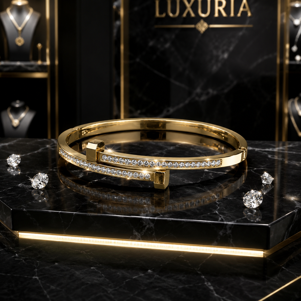 Jonc Zircon Éclat — Bracelet effet Plaqué Or blanc et jaune 18K & Strass