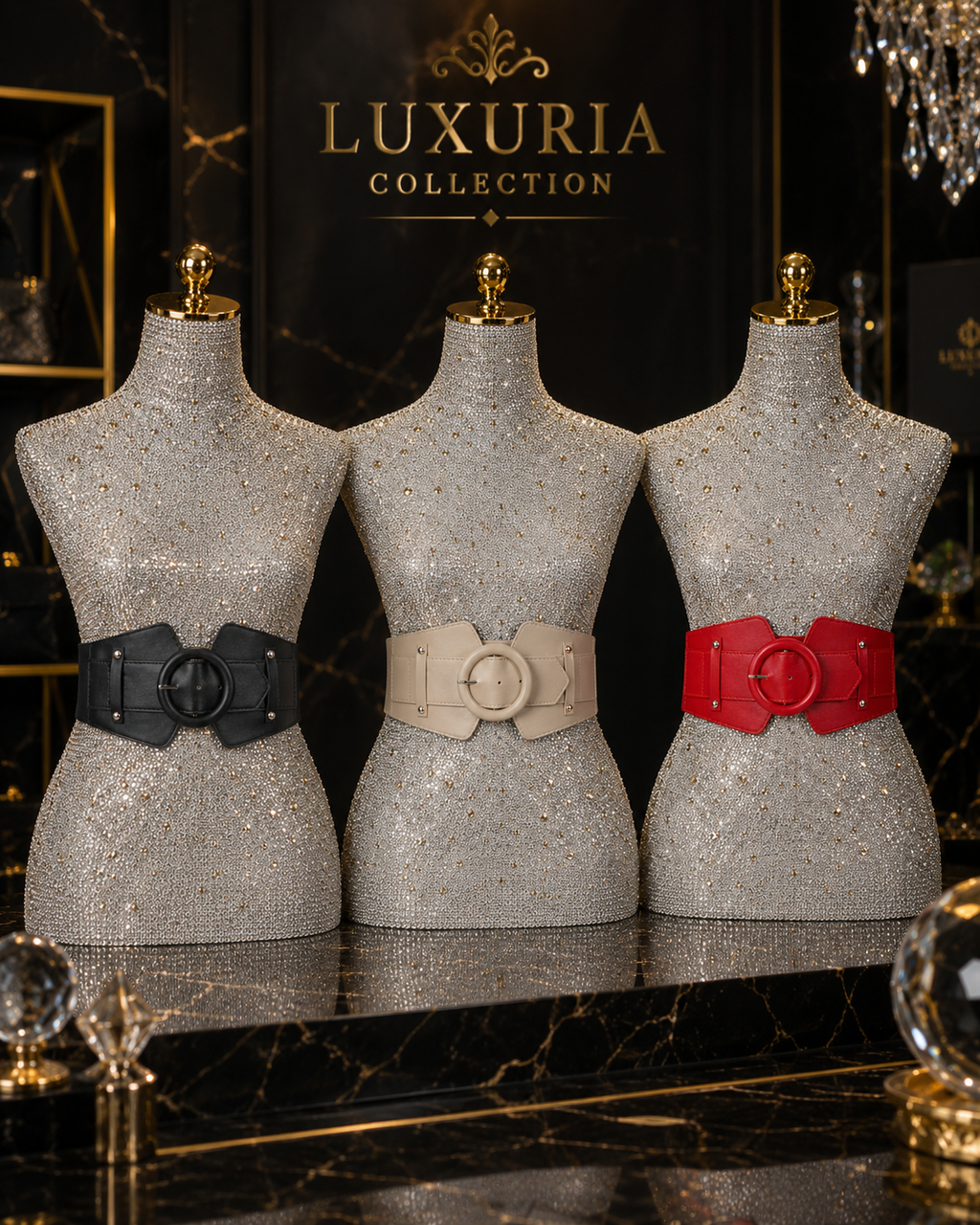 Ceinture Large Élastique Style Corset — 7,5cm, Taille 64-90cm, Noir, Kaki & Rouge