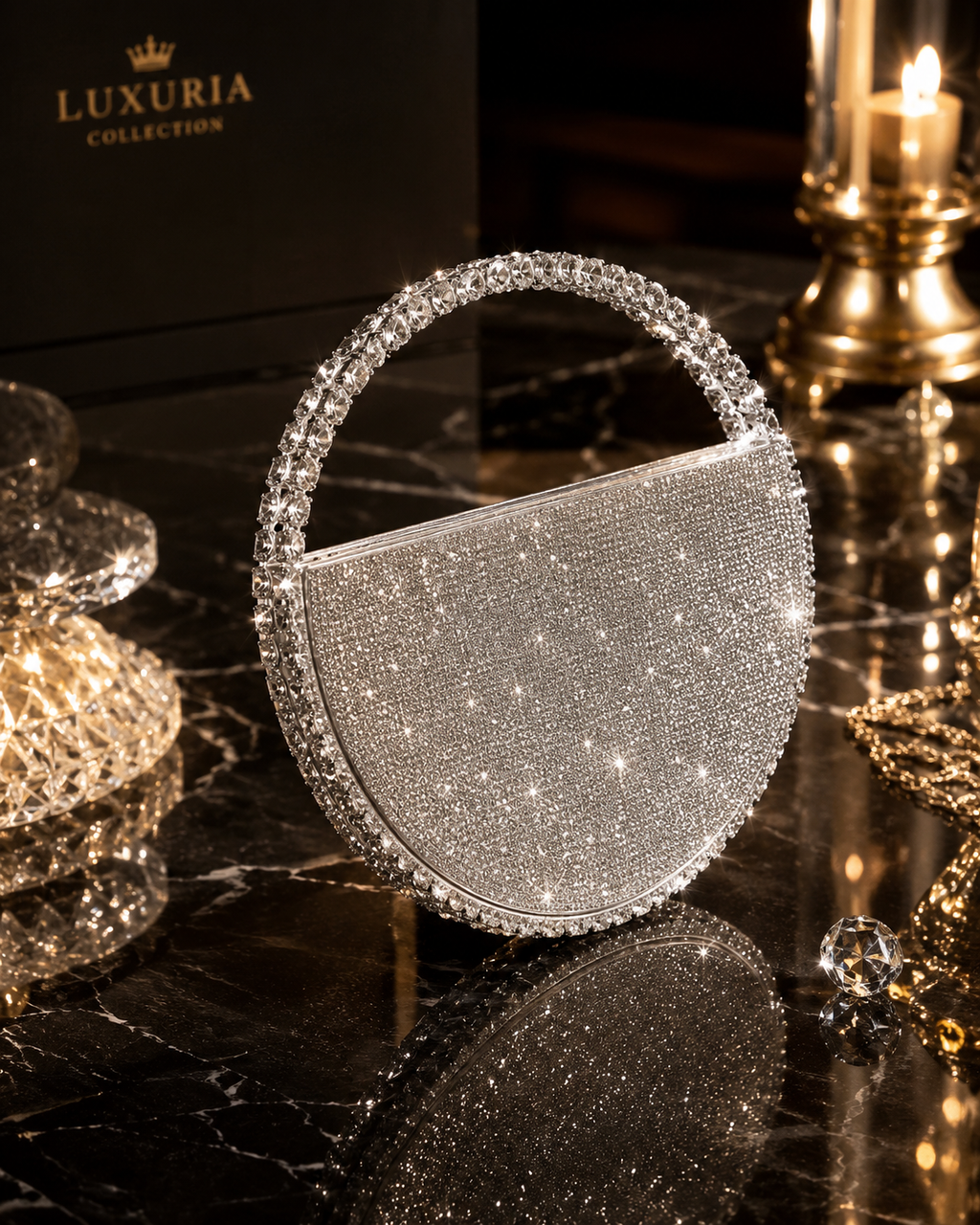 Sac Rond Strass & Diamants – Argenté Style Socialite