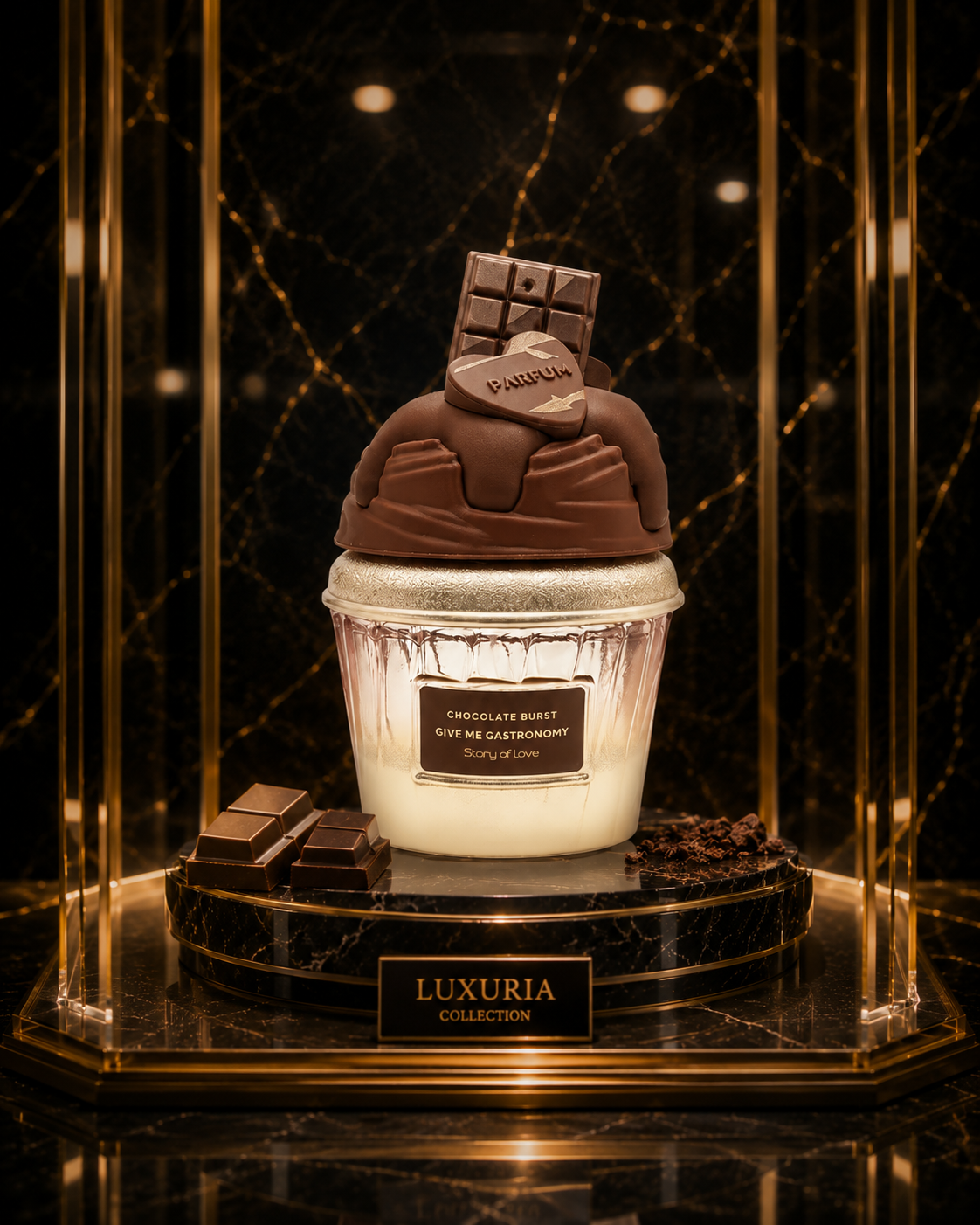 Brume parfumée Chocolat fondant Luxuria en vitrine