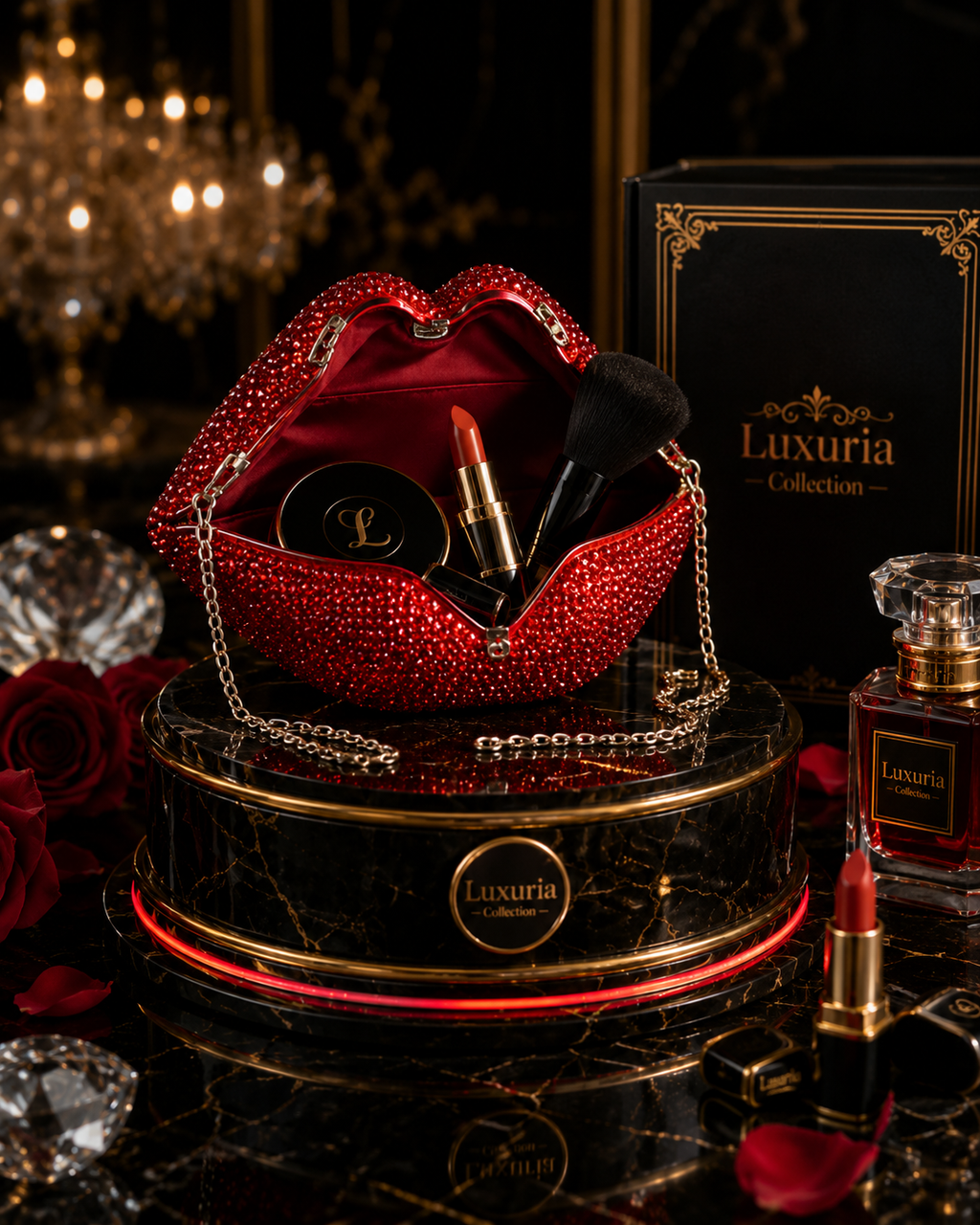 Sac Minaudière Lèvres Strass – Rouge Glamour