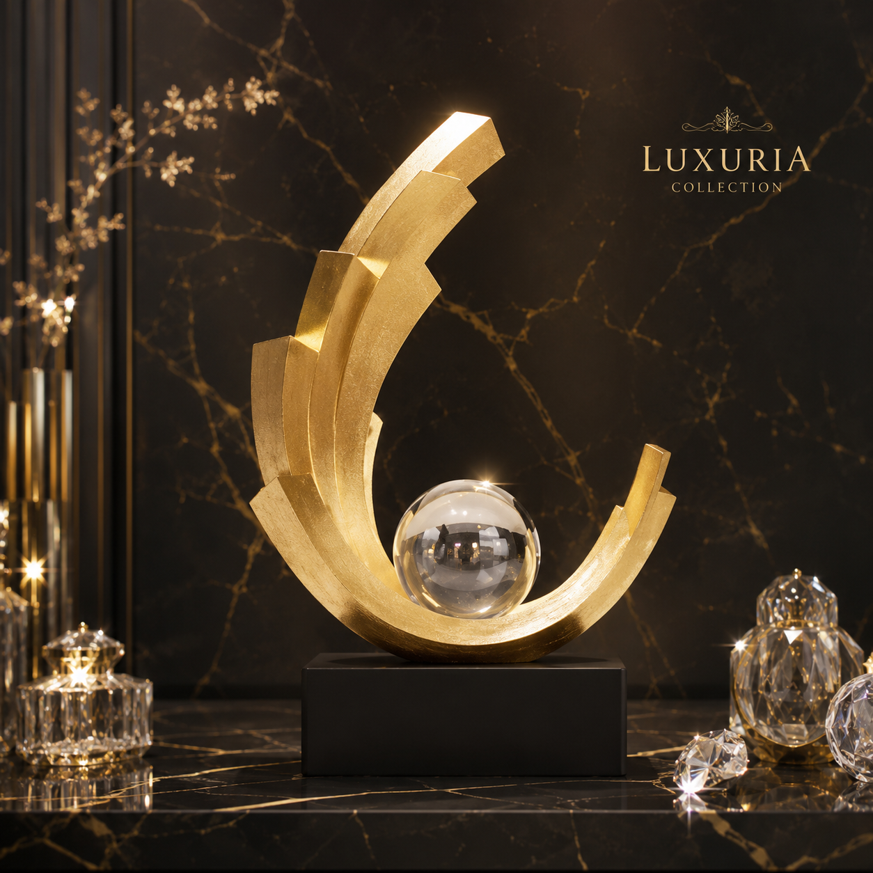 Figurine Voilier Doré en Résine — Ornement Luxe pour Salon & Bureau
