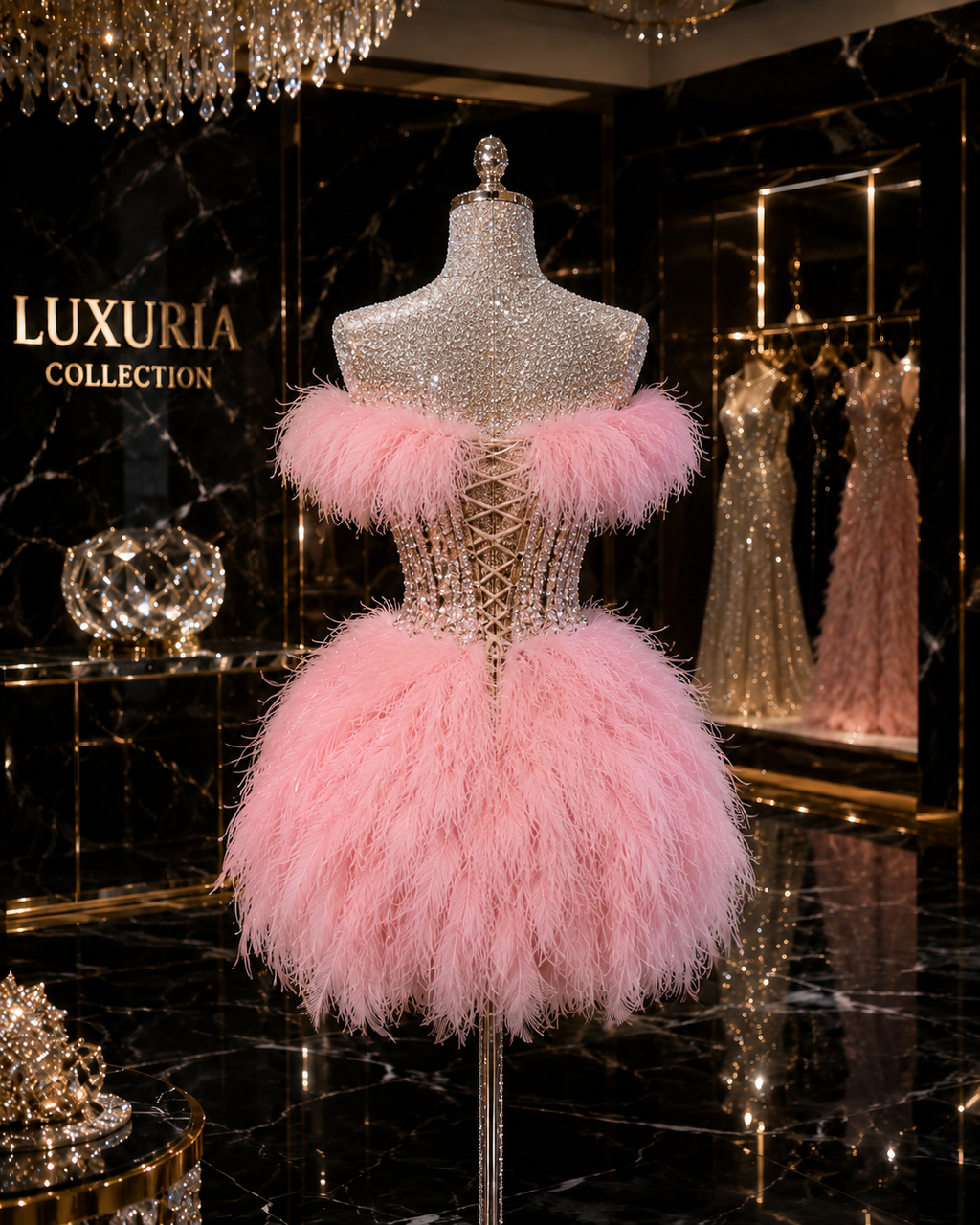 Ensemble 2 Pièces Bustier Mesh & Sequins — Rose & Blanc, Soirée Luxe
