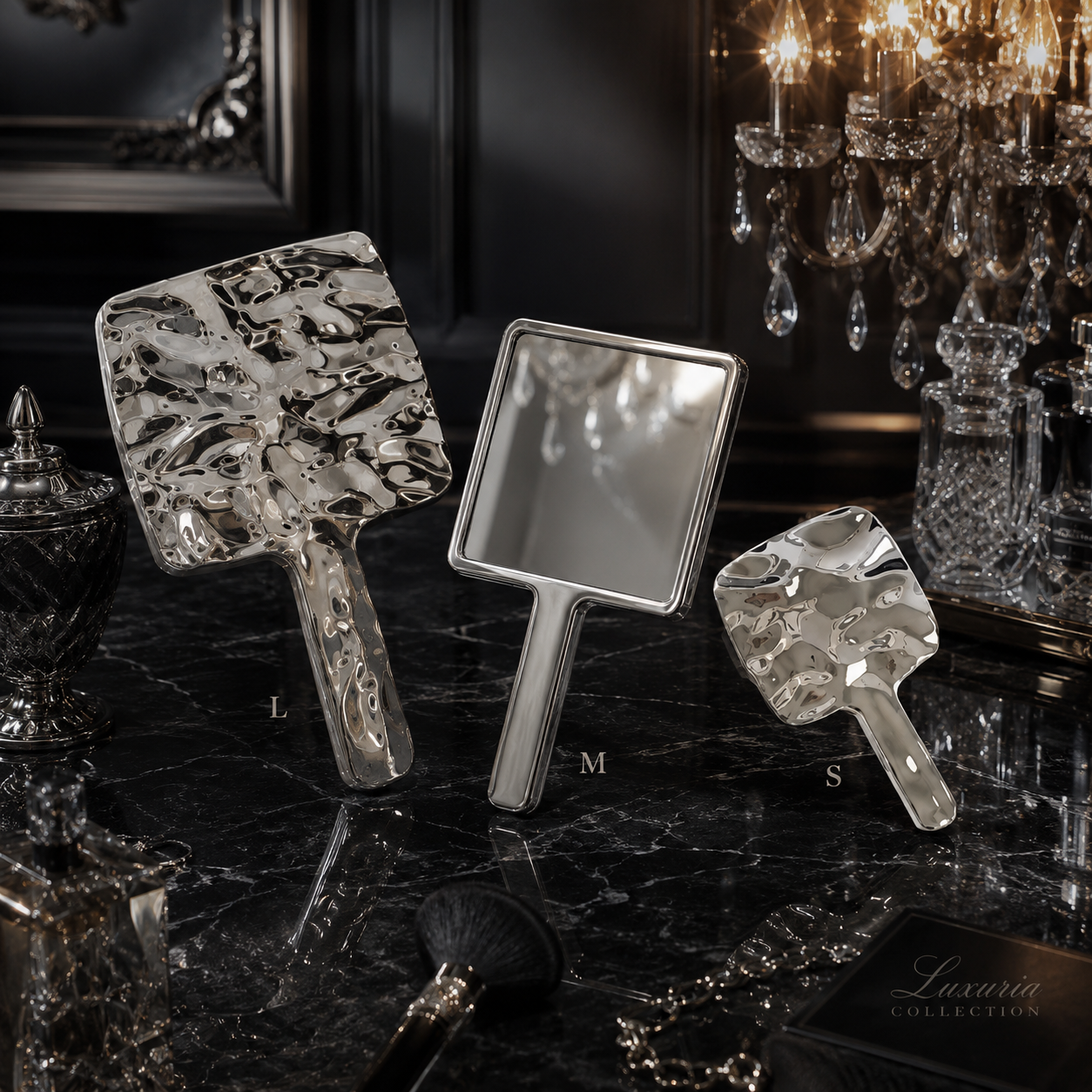 Miroir Coiffeuse À Main Électroplaqué — Haute Définition, Finition Chromée, 3 Tailles S / M / L