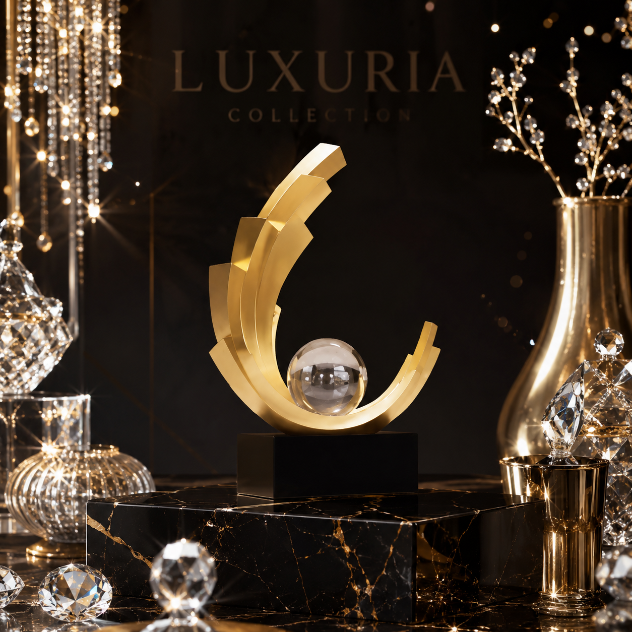 Figurine Voilier Doré en Résine — Ornement Luxe pour Salon & Bureau