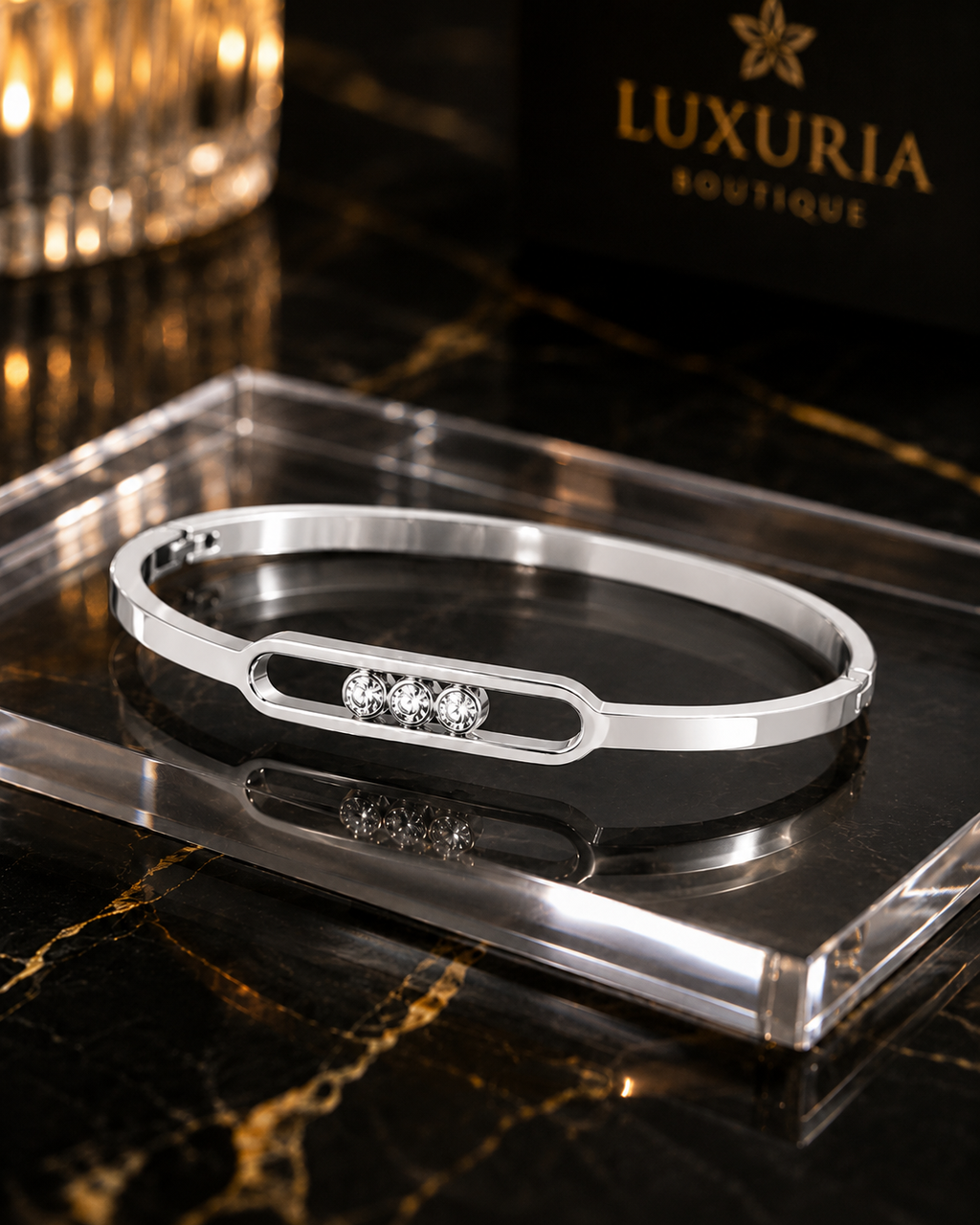 Jonc Trio Zircon — Bracelet Manchette Femme Acier Inoxydable, Or & Argent