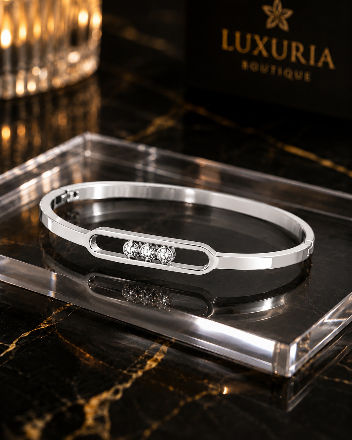 Jonc Trio Zircon — Bracelet Manchette Femme Acier Inoxydable, Or & Argent