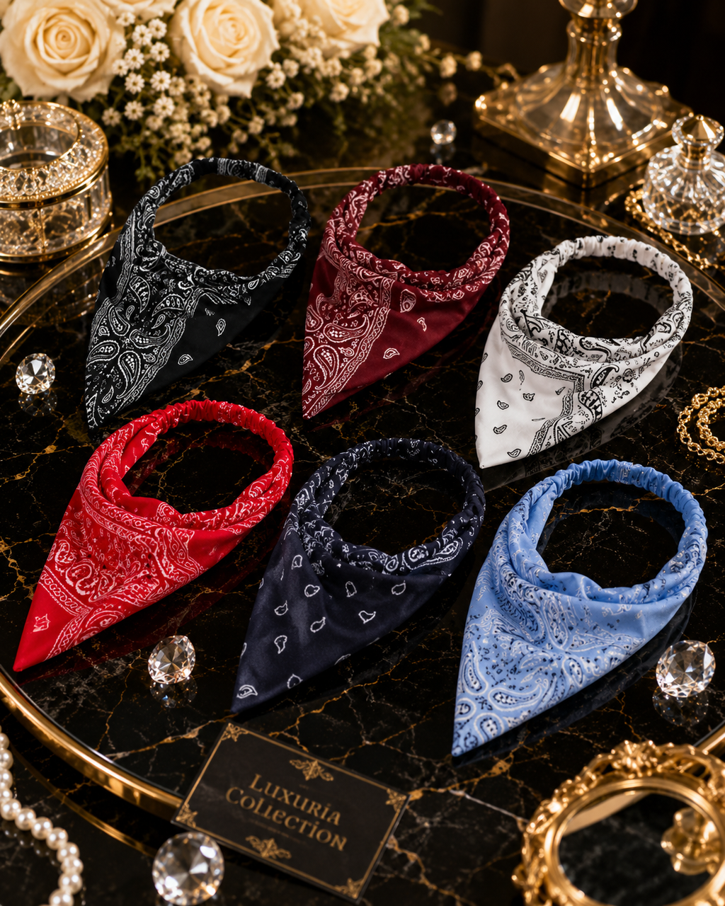 Bandeau Bohème Paisley — Bleu, Noir, Rouge ou Blanc