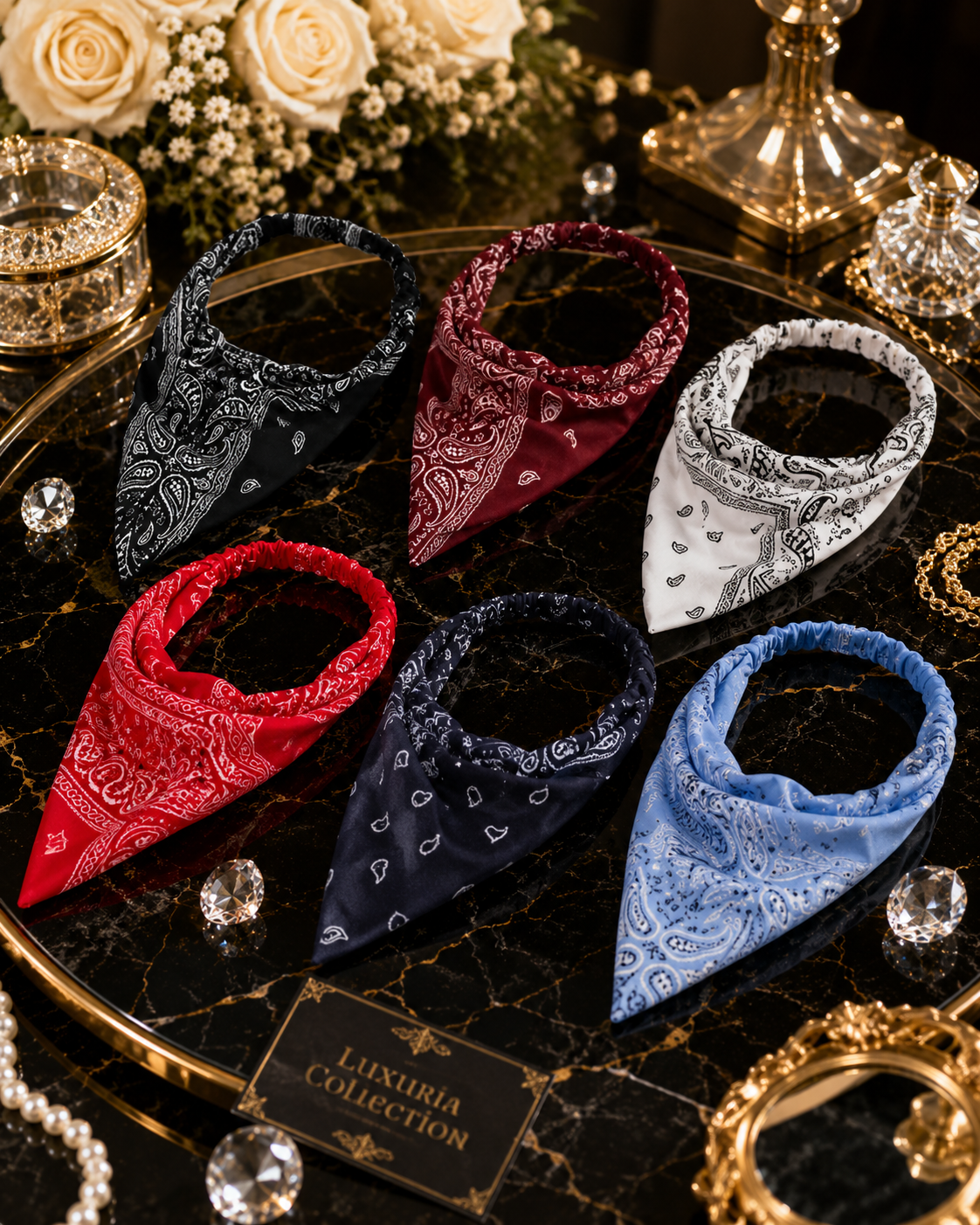 Bandeau Bohème Paisley — Bleu, Noir, Rouge ou Blanc