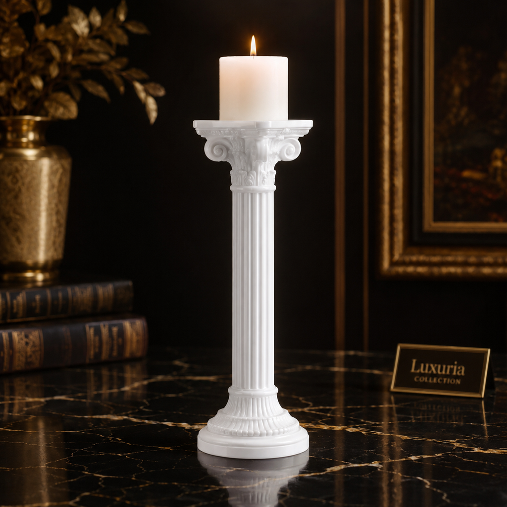 Bougeoir Colonne Romaine | Décoration Élégante Style Européen — Blanc, Doré ou Noir