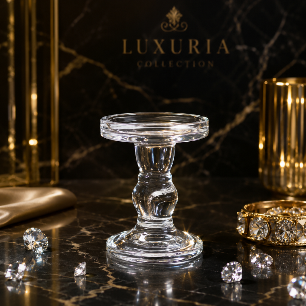 Bougeoir en Verre Cristal | Base Ronde Élégante — 3 Tailles au Choix
