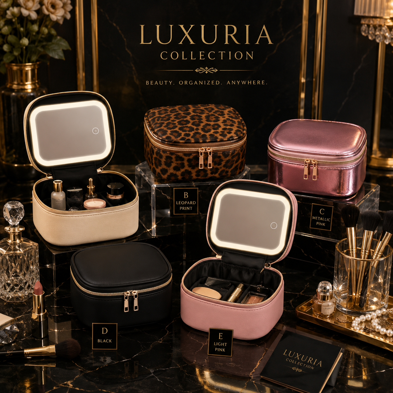 Mini Trousse de Maquillage avec Miroir — LED Ajustable ou Classique, 5 Coloris, Compacte & Voyage
