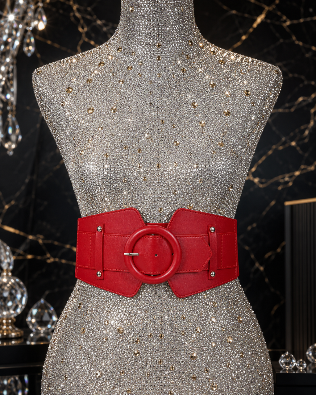 Ceinture Large Élastique Style Corset — 7,5cm, Taille 64-90cm, Noir, Kaki & Rouge