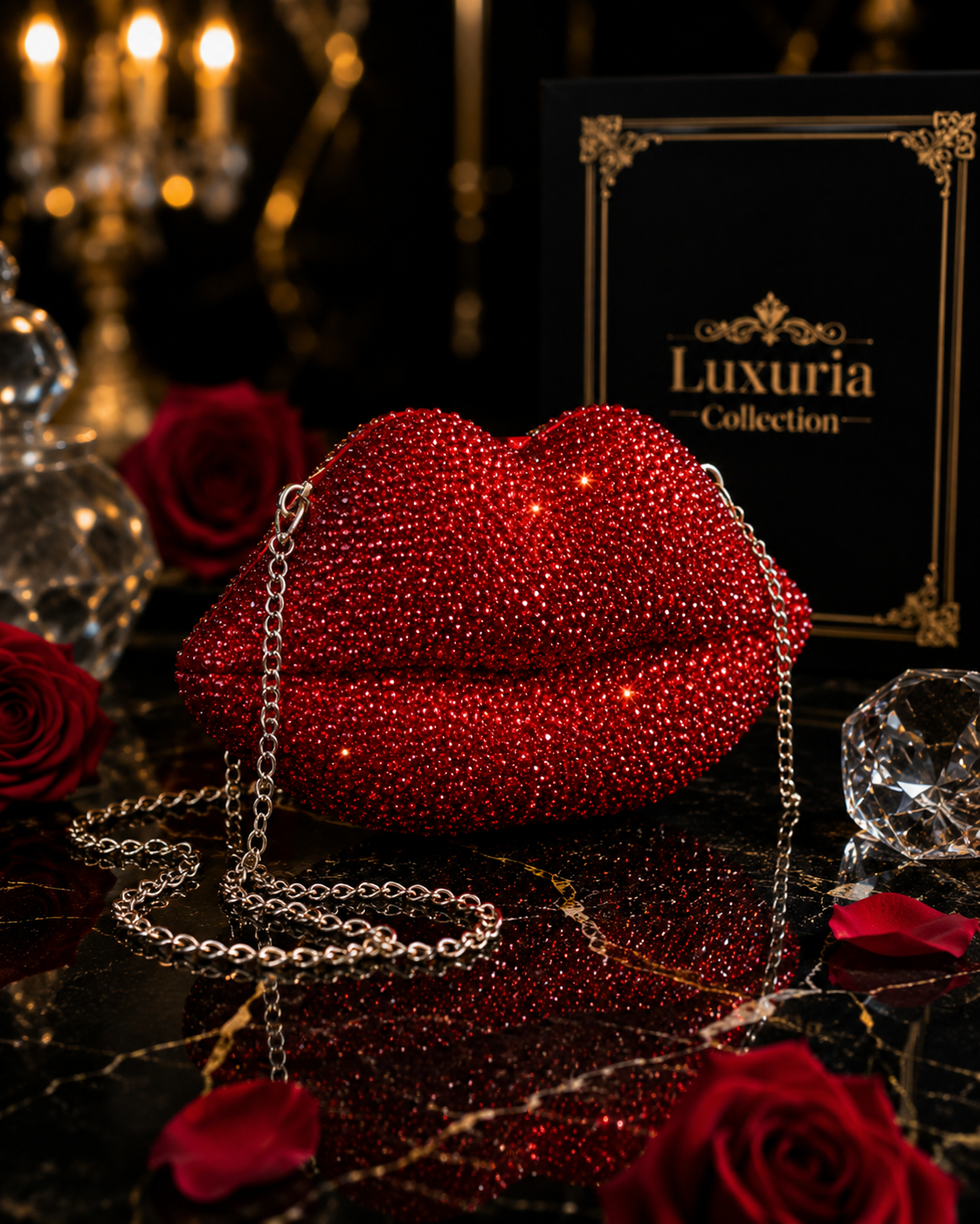 Sac Minaudière Lèvres Strass – Rouge Glamour